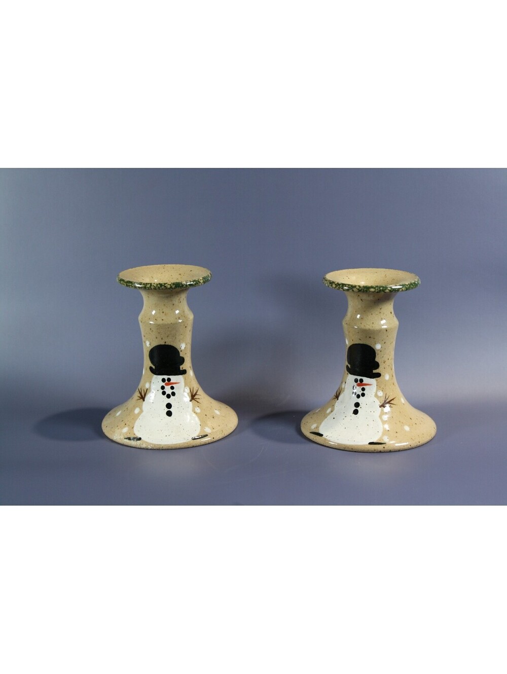 Vintage-Style Snowman Ceramic Candlestick Holders – Set of 2